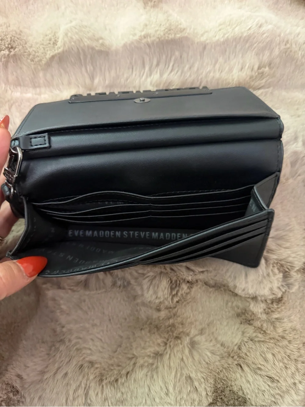 Steve Madden Black Leather Logo Wristlet